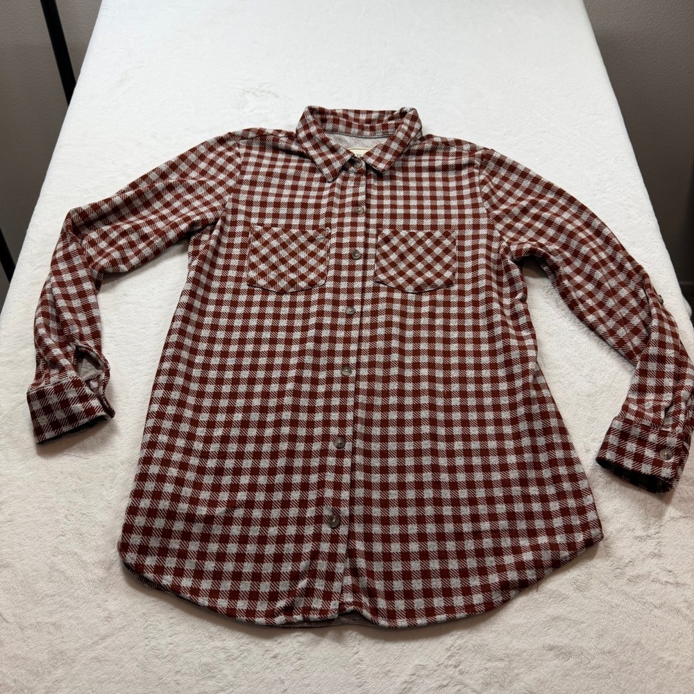 Modish Rebel Button Down Shirt Womens Large Rust Grey Gingham Good B9520B
